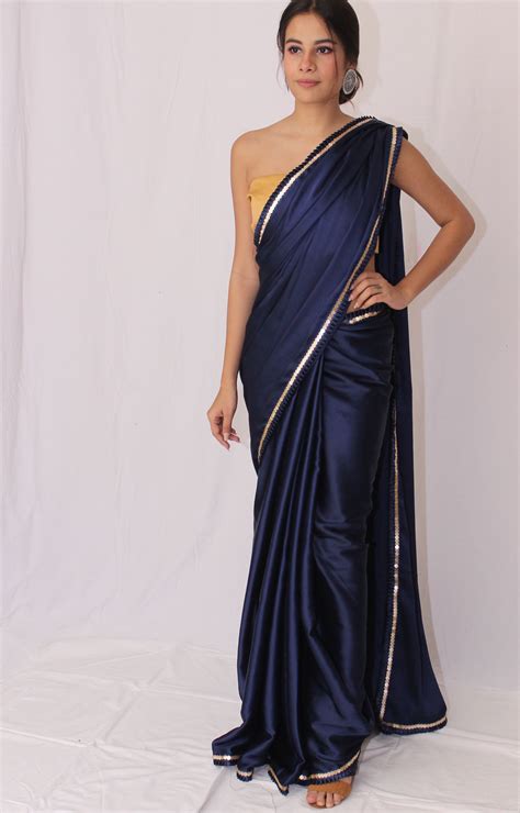 Navy Blue Saree With Border .